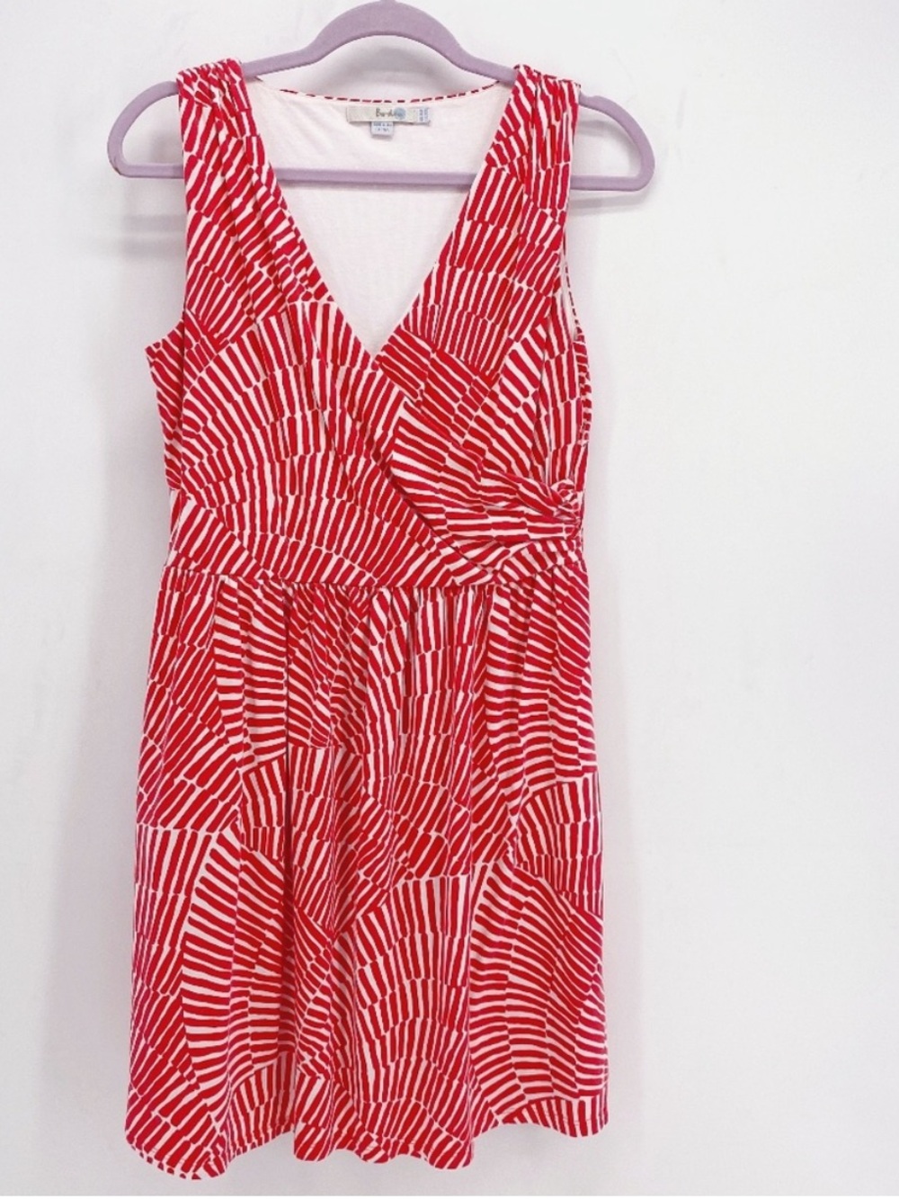 Boden Red and White Sleeveless V-Neck Midi Dress - Picture 4 of 11
